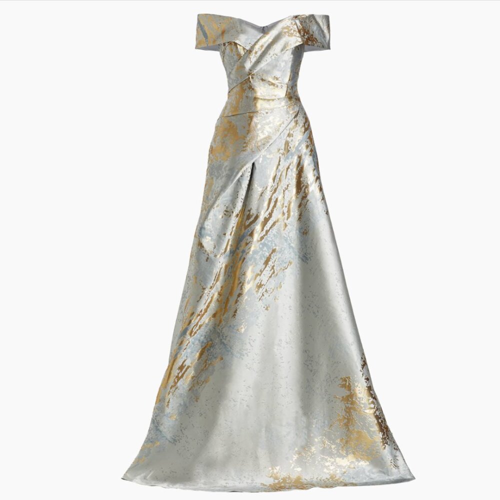 Jacquard Off-The-Shoulder Gown, Rene Ruiz Collection, Saks Fifth Avenue